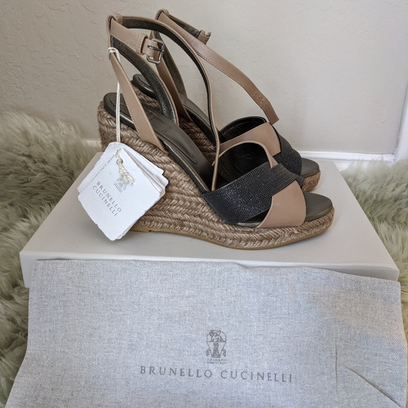Brunello Cucinelli Leather Wedge Sandal. - Picture 3 of 15
